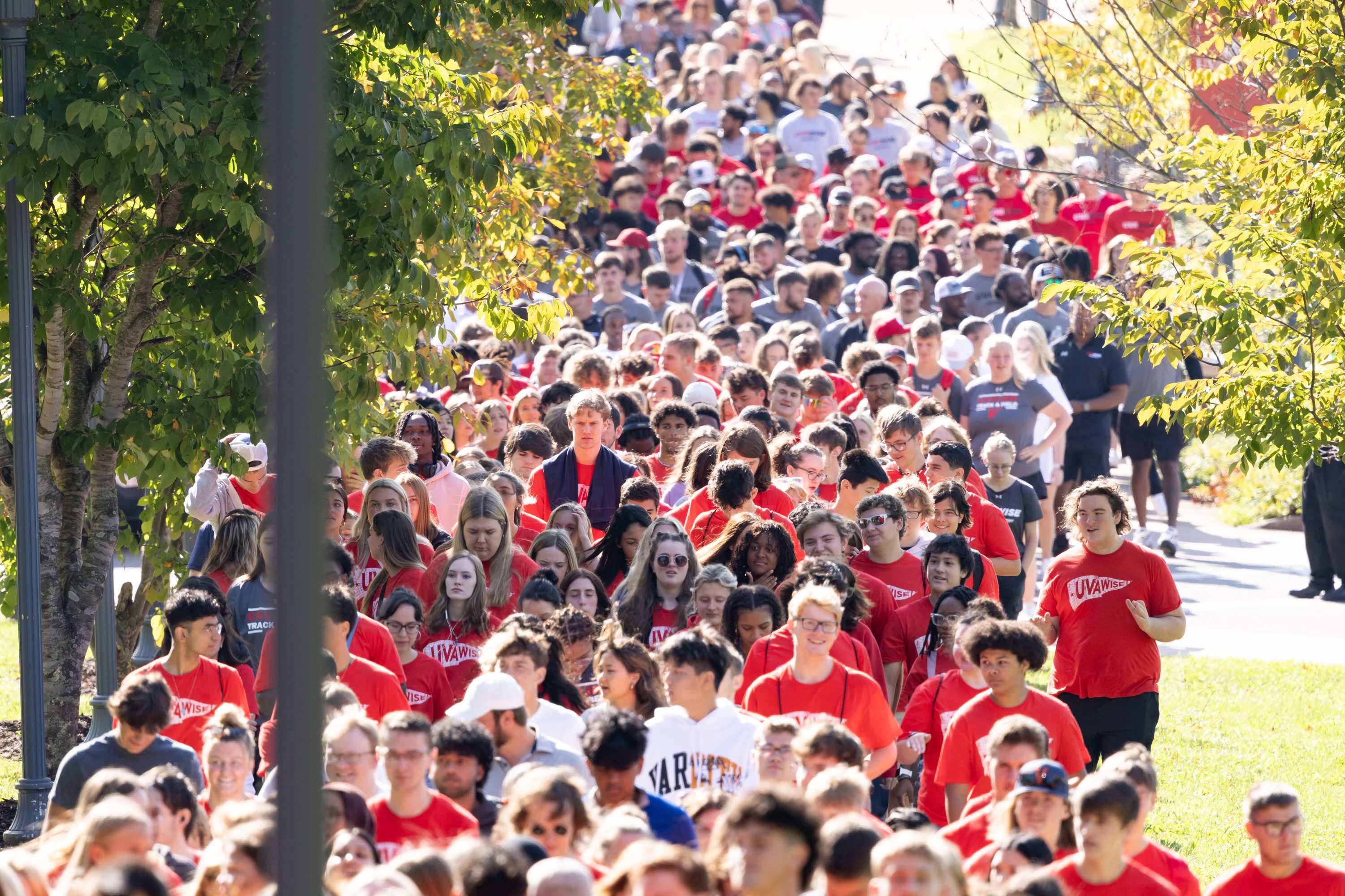 Crowd of students walking
