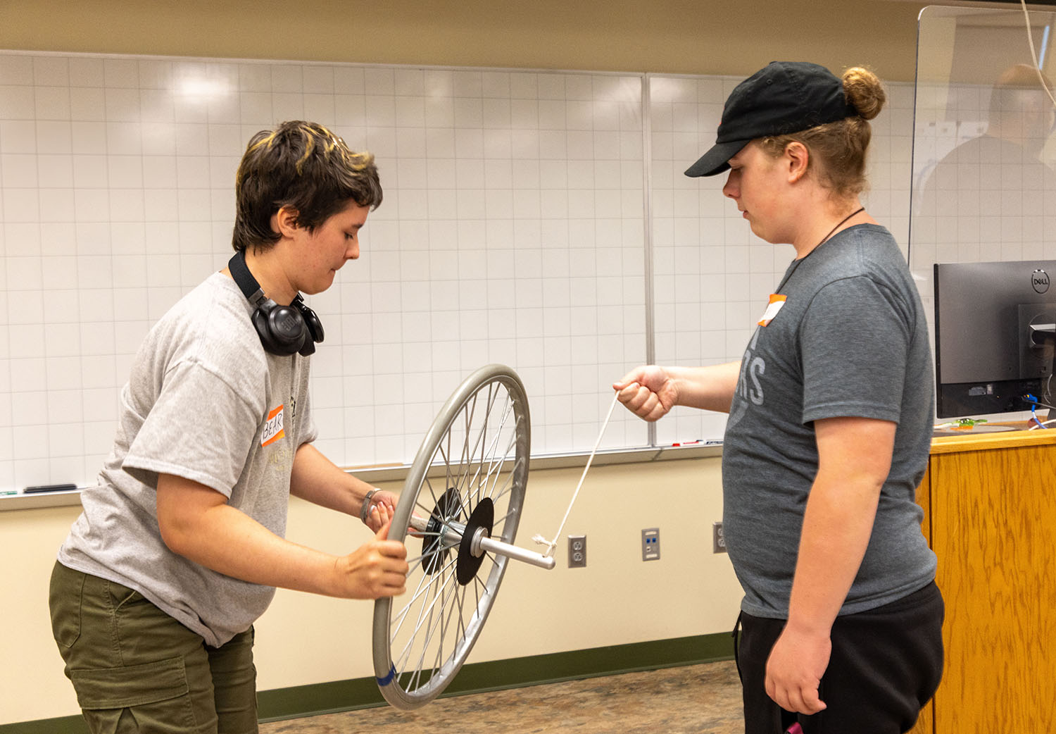 Students doing experiment