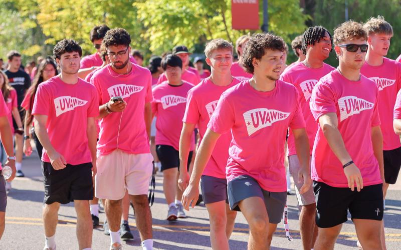 Students in pink UVA Wise shirts