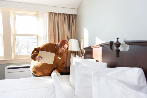 Student during room checks at Inn