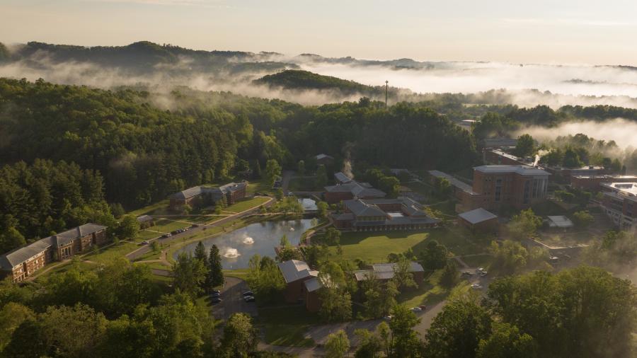 Clouds and mountain range view over UVA Wise campus