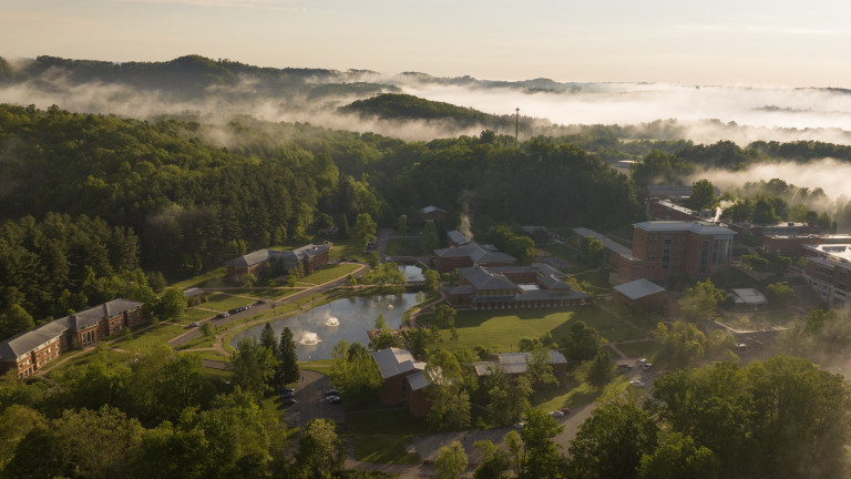 Clouds and mountain range view over UVA Wise campus