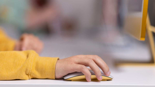 Hand using mouse at desktop computer