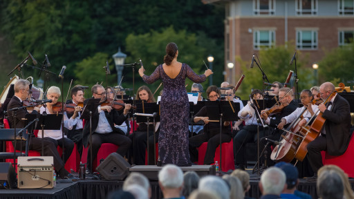 Conducter and orchestra on stage