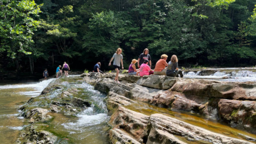 Students by river